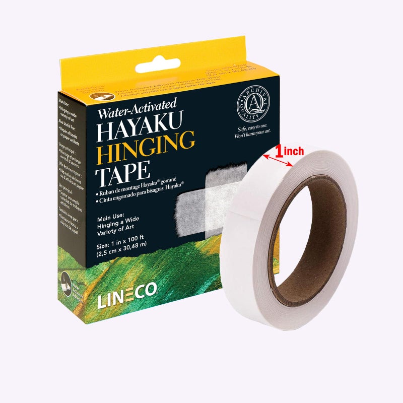 لينيكو شريط Hayaku المفصلي المنشط بالماء من Lineco مقاس 2.54 سم × 100 قدم، أرشيفي، خالي من الأحماض وقوي، يستخدم في الأعمال الفنية المفصلية، وإصلاح الورق، وتجليد الكتب والحفظ. - Image 3